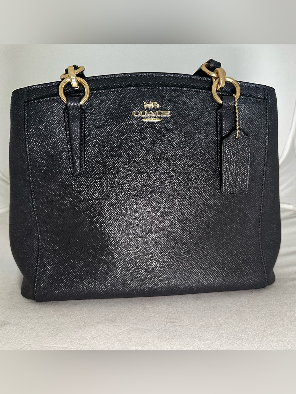 COACH Black Leather Tote with Gold-Tone Hardware